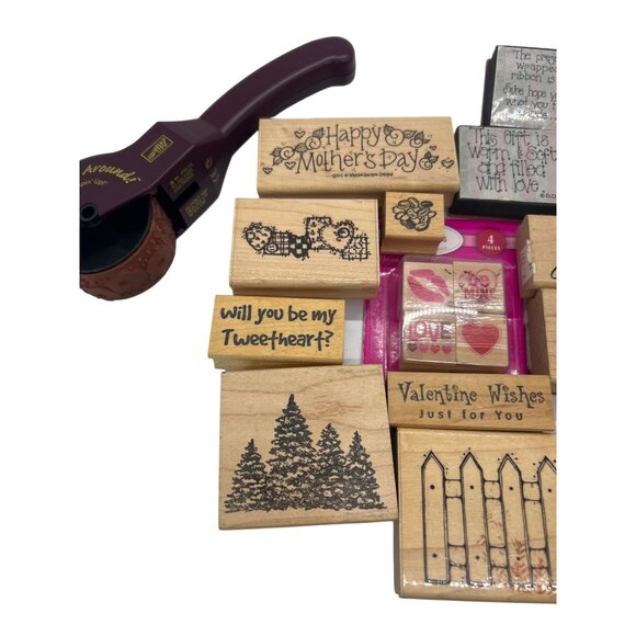 Lot Of 22 Assorted Wood Rubber Stamps Stampin' Up! Rolling Stamp - Picture 4 of 6